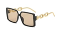 Chic oversized square sunglasses with black frame and golden chain temples for women - Black Gold Frame Champagne Lens