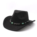 Classic black Western cowboy hat with turquoise and silver studded leather band details - M(56-59CM) / Black