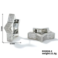 Star-shaped silver hoop earrings with white zircon inlays and detailed dimensions - Silver (E02858-2)