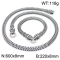 Edelstahl Schlangenkette und Armband Set in Silber mit markanten Schlangenkopf-Verschlüssen - 2-teiliges Set - Halskette + Armband (KS193852-KJX) / Silber