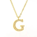 Elegant gold titanium necklace featuring a luxury G-shaped pendant with white crystals - Letter G / Gold