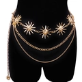 Verstellbare mehrlagige goldene Metall-Sonnenblumen-Körperkette für Damenkleider - 3-lagige Sonne / Gold