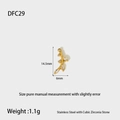 Macro detail of leaf-shaped gold stainless steel pendant with cubic zirconia inlay - DFC29-Leaf