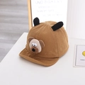 Cappellino neonato in velluto a coste color cammello con patch cane e orecchie 3D - 46-48 cm / Caffè Chiaro