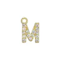 Golden micro-pave letter M pendant charm encrusted with white cubic zirconia crystals - Letter M / Gold