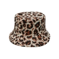 Close-up of leopard print bucket hat showing detailed reinforced stitching on the brim - M(56-58cm) / Dark Black Brown Leopard Style (E)