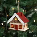 Mini maison de Noël en bois avec éclairage LED, toit rouge et lumière chaude - Style B / Toit Rouge Bord Ondulé / 9,5x5,5x8,5 cm