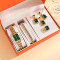 Golden gift set with green square watch, emerald-cut jewelry, and luxury orange box - Green Collection (Orange Box)