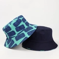 Unisex Anglerhut Set mit marineblauem Design und mintgrünem Ticket-Print-Muster - Einheitsgröße / Grün (Wende-Navyblau)