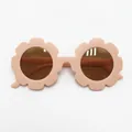 Fashionable light pink flower-shaped sunglasses for kids with dark brown PC lenses - Kids / C24 Matte Beige Pink Frame Brown Lens