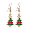 Detailed close-up of Christmas tree earrings with green and red enamel and gold trim - Christmas Tree #6