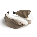 Breites Bohemian Stirnband mit Knoten aus khakifarbenem und beige Stoffpatchwork - Champagnerbraun