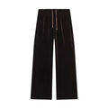 Women's luxury velvet wide leg trousers with drawstring waist in deep black finish - XS / Pants
