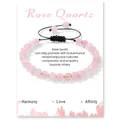 Handmade woven cord bracelet with 6mm rose quartz natural stone beads and adjustable black string - Rose Quartz