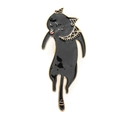 Mignonne broche chat noir long en émail avec détails dorés pour vêtements - Chat Noir Suspendu