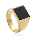 Men's vintage gold stainless steel signet ring with a square black stone inlay - US 7 / Gold Glossy