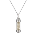 Detail of a stainless steel necklace with perfume bottle pendant and beige crystals - Silver Citrine