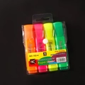 Set of 4 neon highlighters in orange pink yellow and green in a transparent snap pouch - 4 Colors Set (NO Series) / Chisel Tip
