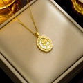 Elegant gold rose pendant necklace with white shell inlay and pearl border detail - 8969 Golden Pearl Rose