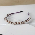 Detailed view of handmade purple headband with baroque pearls and faceted crystal beads - Style SJ009 / Flower Purplish Red
