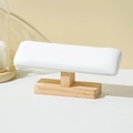 Solid wood T-bar watch and bracelet display stand with white faux leather cushion - White PU