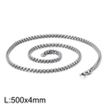 Chaîne rolo en acier inoxydable argenté, dimensions 500x4mm sur fond blanc pur - Longueur 45cm / Largeur 4mm / Argent