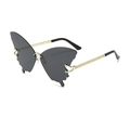 Chic rimless butterfly sunglasses with dark grey lenses and gold chain metal temples - C7 Dark Gray