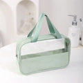 Transparent light green cosmetic bag with PU leather trim and top zipper closure - Fruit Green Medium