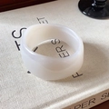 Minimalist wide geometric acrylic bangle with creamy white translucent finish for women - Milky White