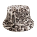 Detalle de gorro de pescador de piel sintética de leopardo con textura de felpa gruesa - M(56-58cm) / Beige