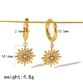 Golden sun charm hoop earrings with white cubic zirconia and detailed size measurements - Gold Sunburst Pendant Hoop Earrings (TE6683)