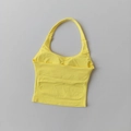 Detail of yellow seamless halter sports vest showing gathered chest and ribbed waist texture - S / Light Yellow