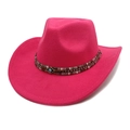 Vue détaillée du chapeau en laine rose avec bande tressée et décoration d'œil ethnique - M(56-58cm) / Rose Rouge