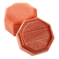 Rust red hexagonal velvet ring box with three slots shown open and closed - Triple Ring Box / Orange