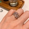 Vintage style 3-layer pink square princess cut diamond ring set with silver pave finish - Square 5X5mm / Pink Zirconia