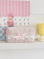 Trousse à cosmétiques matelassée à carreaux rose et blanc avec dentelle et nœud - Style Dentelle Douce Gingham Rose / Rose