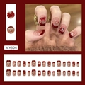 Burgunderrote French Cat-Eye-Nägel mit 3D-Schleifen, Punkten und Blumendesign - MY304 Prachtvolle Blumen (Kleber-Stil)