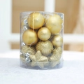 Christmas tree ornaments set with gold matte glitter balls and stars in a clear box - Gold Series Small Gift Bag