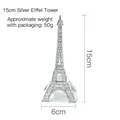 Silver Eiffel Tower metal model 15cm height decorative ornament with size dimensions - Silver - 15cm Tower
