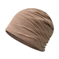 Versatile khaki knitted slouchy beanie with ruched texture for men and women - Khaki