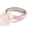 Minimalistische roestvrijstalen ring met grote roze parel en roze emaille afwerking - US 6 / Zilver Roze