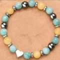 Handmade heart charm beaded bracelet with zebra stones and magnetic beads - Colored Stone Heart Style