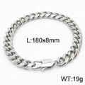 Hip hop titanium staal Cubaanse schakelarmband, 180x8mm zilveren ketting met kreeftsluiting - Stijl B-8mm-180mm(KB165914-ZZ)