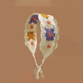 Floral crochet cotton bandana with purple and orange flower patterns on beige base - Purple Orange Flower