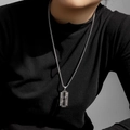 Men's hip-hop necklace featuring a silver razor blade pendant on a dragon bone chain - Razor Blade Style (A031)