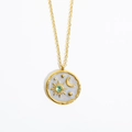 Collier en acier titane doré avec pendentif étoile lune et pierre de naissance verte - Mars