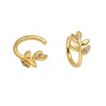 Elegante goldene Ohrmanschetten im Blattdesign mit Zirkonia Steinen für Damen ohne Ohrloch - Blatt-Stil-Gold