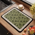 Tapis de drainage cuisine avec motifs floraux vert olive et bordures beige Happy Every Day - 40x50cm (Cuir Absorbant) / Style Médiéval Français - Modèle E