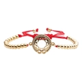 Golden infinity red braided rope bracelet with zircon accents and adjustable beads - Infinity Gold with Copper Beads Red Rope
