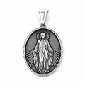 Retro oval silver stainless steel pendant featuring a religious Virgin Mary relief - Miraculous Medal Style (KP119864-MI)